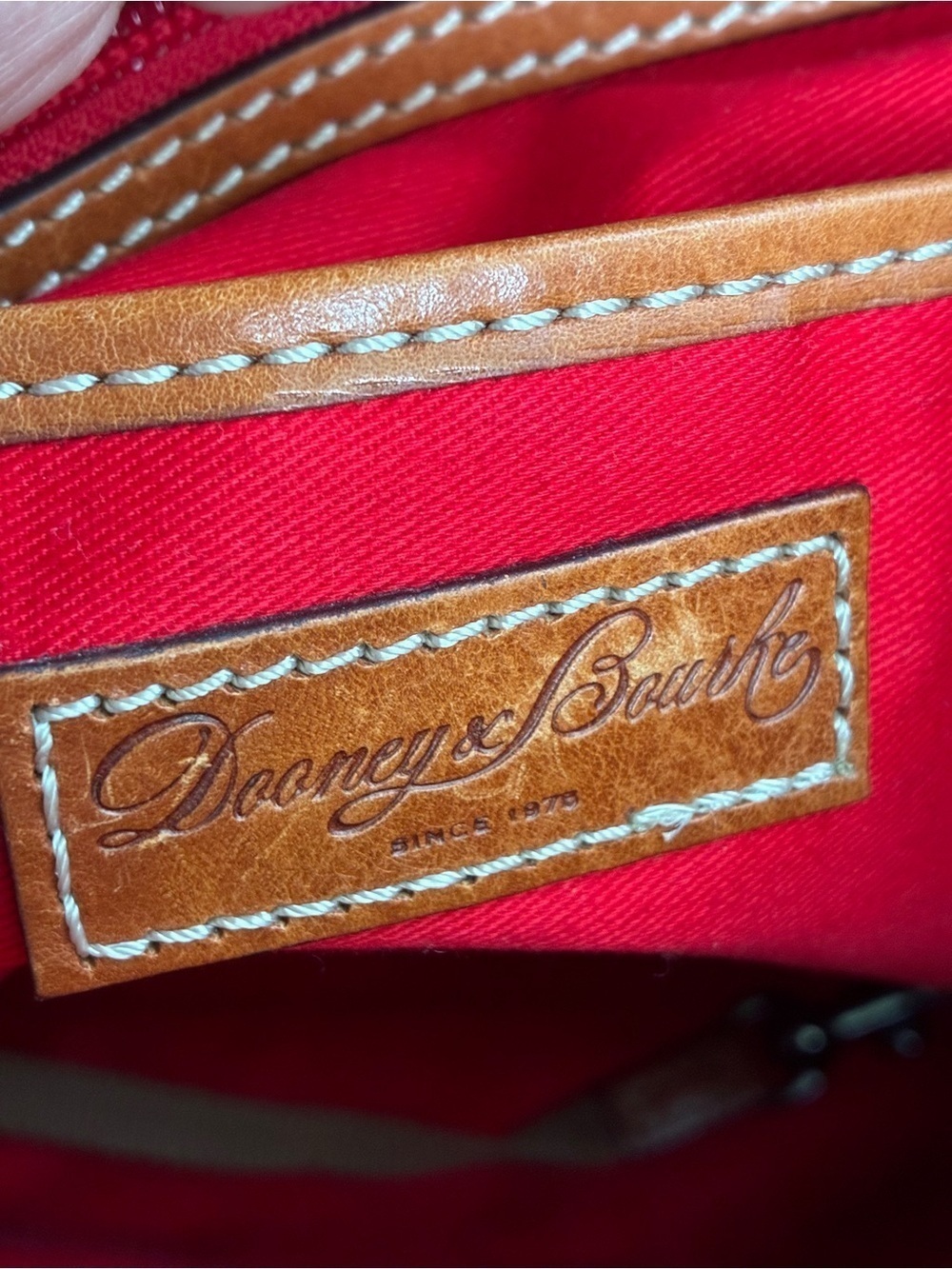 Dooney & Bourke Red Croc-Embossed Tote with Tan Straps - Picture 12 of 16